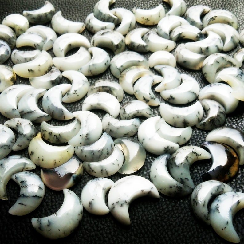 Earring Making, Half Moon Shape Gemstone Briolette Beads Gemstone Briolette Dendritic Opal Moon Ring Crescent Moon Dendritic Agate
