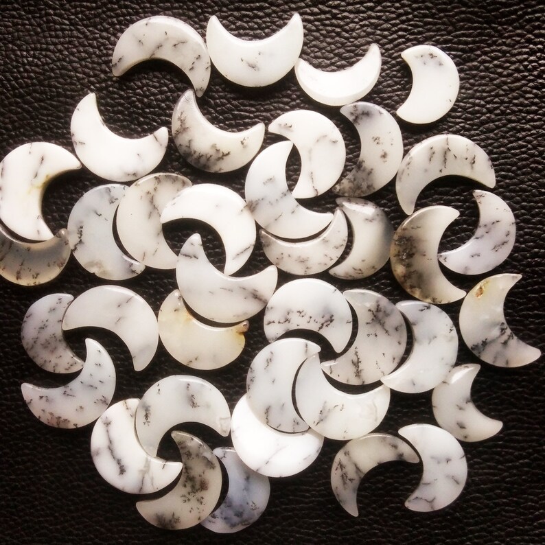Earring Making, Half Moon Shape Gemstone Briolette Beads Gemstone Briolette Dendritic Opal Moon Ring Crescent Moon Dendritic Agate