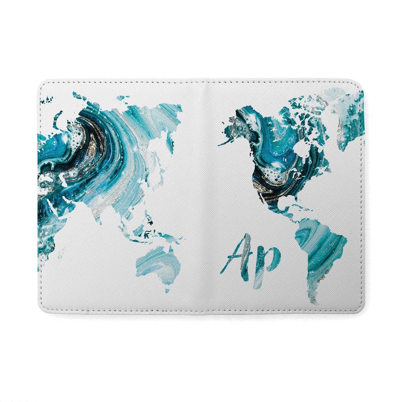 Marble Passport Cover Leather ID Holder World Map Luggage Tag Monogram Suitcase Tag Leather Wallet Travel Label Personalized Cover RBA0011 image 5