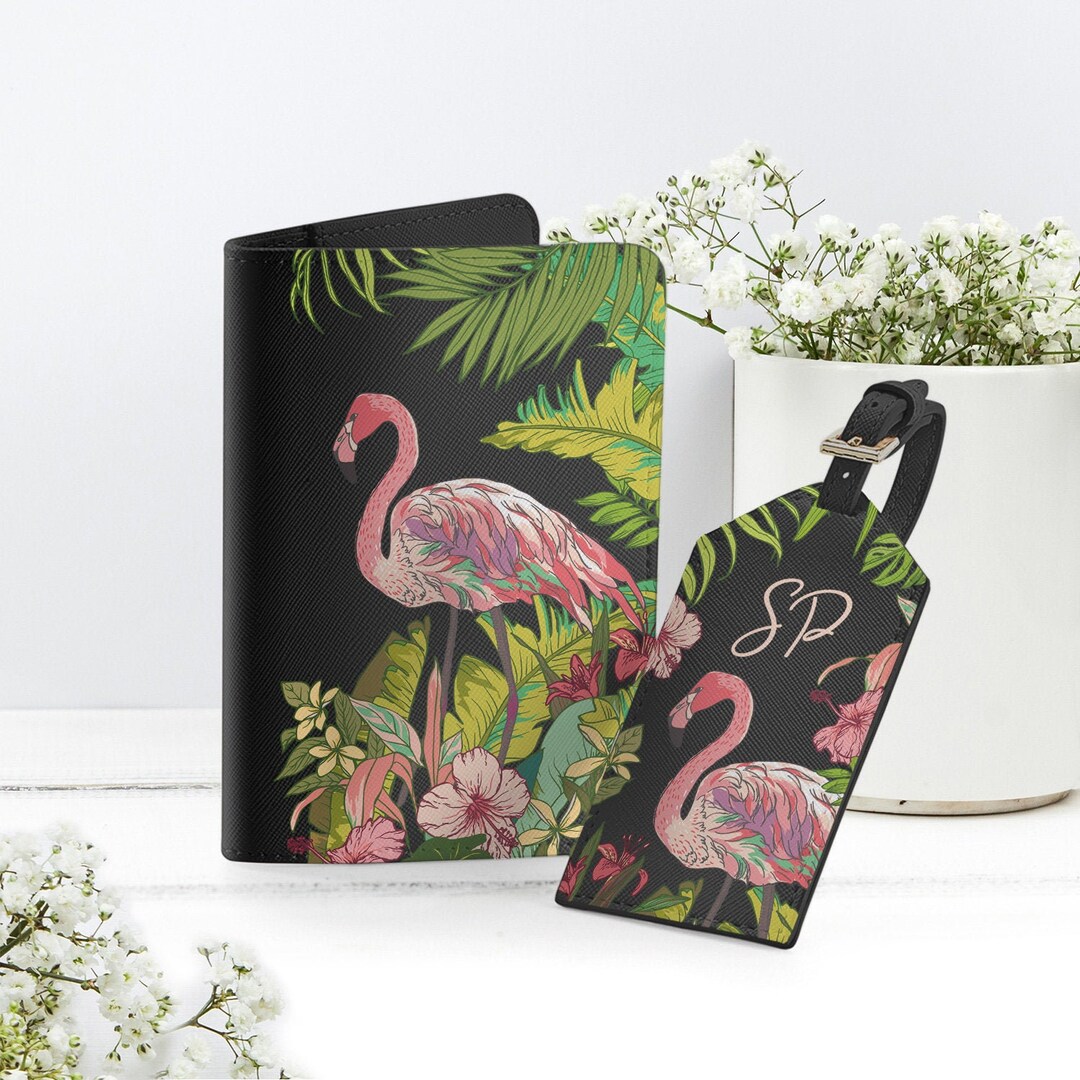 Flamingo Passport Cover Leather ID Holder Tropical Luggage Tag Etsy UK