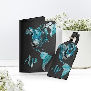 Marmor Passport Cover Leder ID Halter Weltkarte Gepäckanhänger Monogramm Koffer Tag Leder Brieftasche Reiseetikett Personalisierte Abdeckung RBA0011
