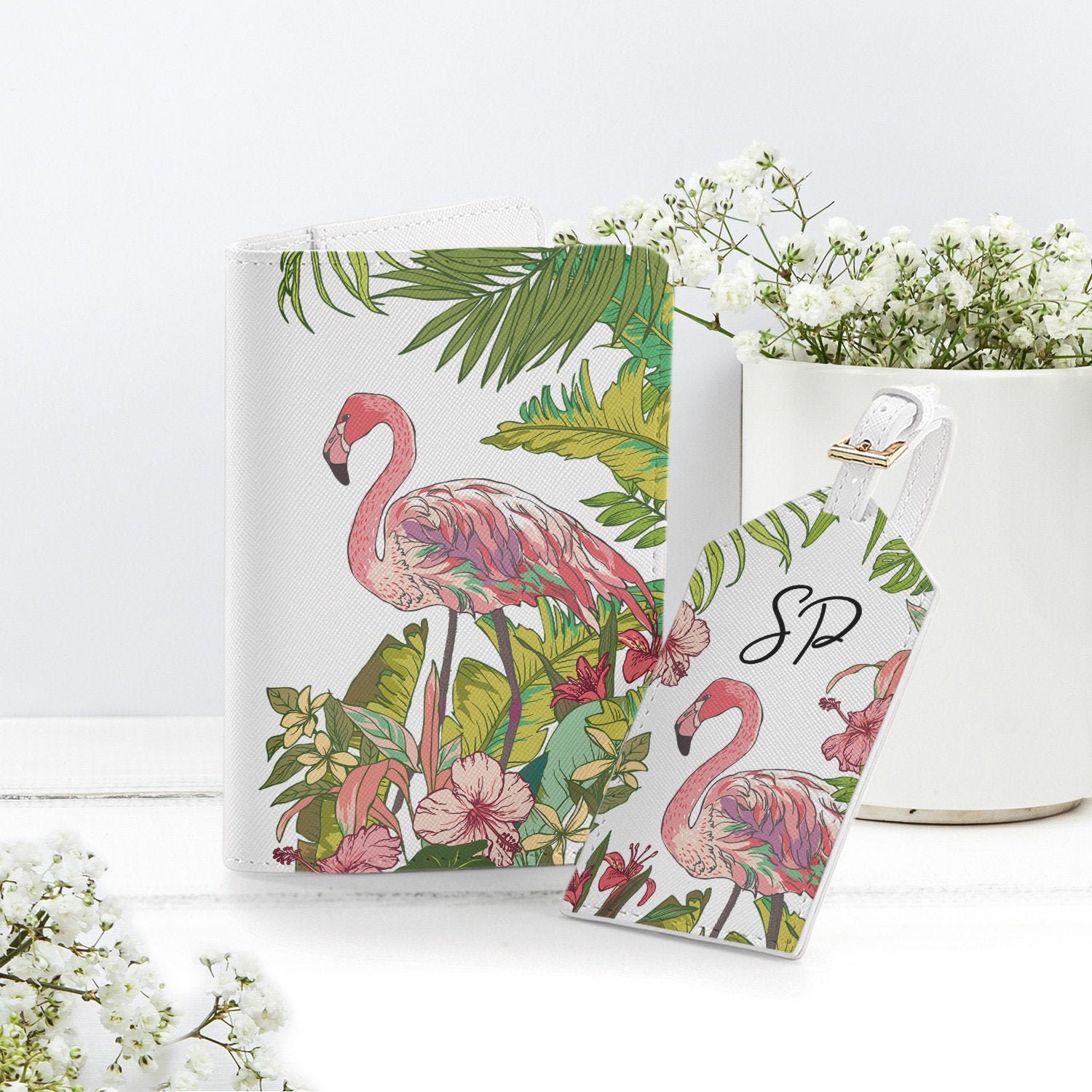 Flamingo Passport Cover Leather ID Holder Tropical Luggage Tag Etsy UK