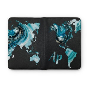 Marble Passport Cover Leather ID Holder World Map Luggage Tag Monogram Suitcase Tag Leather Wallet Travel Label Personalized Cover RBA0011 image 4