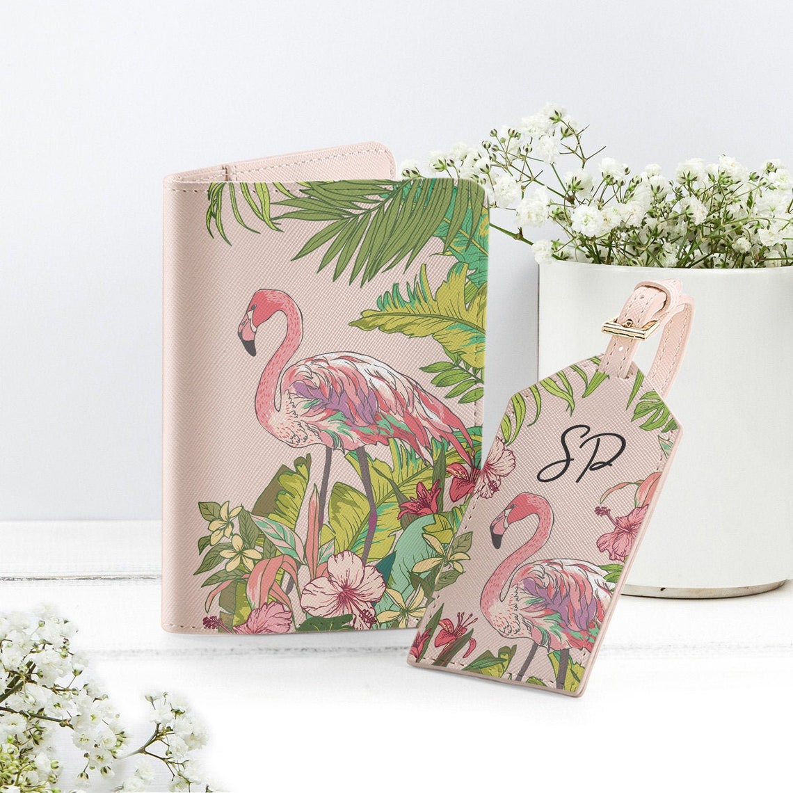 Flamingo Passport Cover Leather ID Holder Tropical Luggage Tag Etsy UK