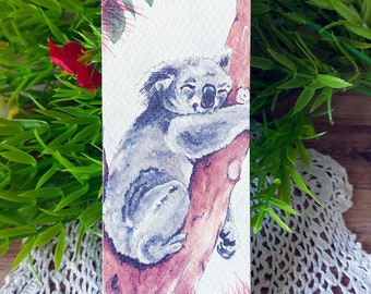Koala asleep in Gum Tree Artist Bookmark | Australiana Native Fauna | Bookish Gift | Book Lovers | Page Saver Stationery | Watercolour