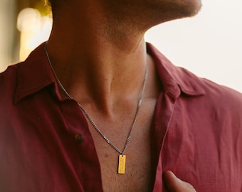 Aangepaste gegraveerde ketting voor mannen, gepersonaliseerde herensieraden, verjaardagscadeaus, coördinaat Bar ketting, zijn en haar geschenk, paren ketting