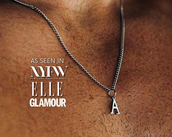 Sweatproof Non Tarnish Mens Initial Necklace Silver - Mens Initial Chain,Personalized Mens Jewelry Gift,Letter Necklace Mens Initial Pendant