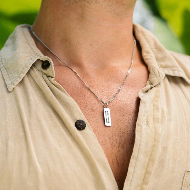 Mens Personalized Travelers Bar Necklace