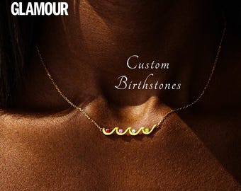 Collier de pierres de naissance de famille en argent sterling et or avec plusieurs pierres de naissance - Collier de pierres de naissance pour couple - Pierre de naissance mère-fille pour enfants