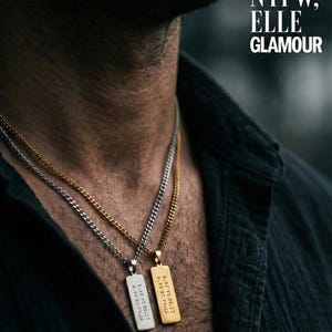 18k Real Gold Engraved necklace husband anniversary gift for him- Waterproof - Long Distance Necklaces,Coordinate Gift mens pendant necklace