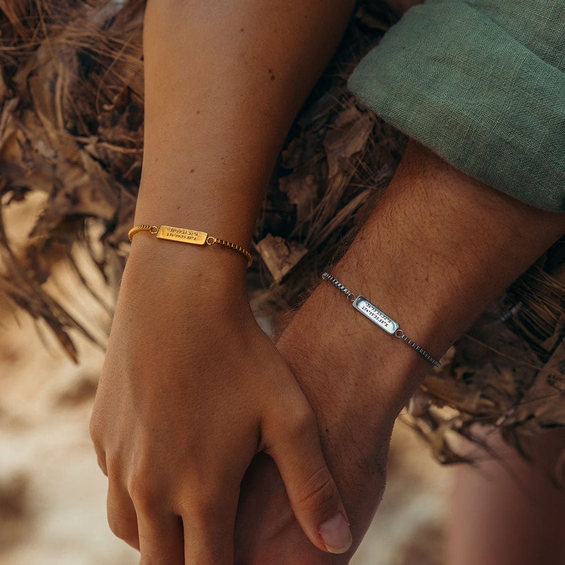 Custom Minimal Bracelet Set, Couples Custom Gift , Coordinates Bracelet, Engraved Bracelet, Matching Bracelet, Personalized Jewelry Bracelet 