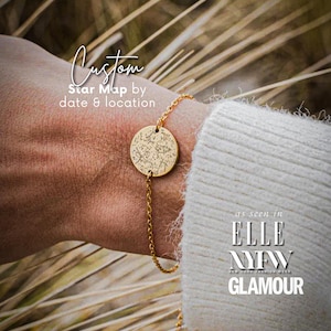 18k äkta guld armband med stjärnkarta - smycken med stjärnkartas födelsedatum, gravyr med stjärnkarta, present till mamma, present till nattstjärnkartan till flickvän