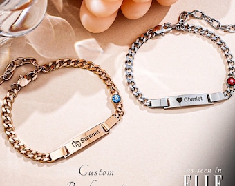 Bracelet de pierres de naissance en or 18 carats - Bracelet de pierres de naissance de novembre - Bracelet de pierres de naissance pour couple - Pierre de naissance coeur, bracelet de pierres de naissance mère fille