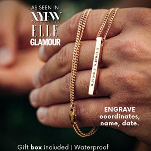 Halskette mit Gravur Bar für ihn Jahrestag, Geschenk für Bf, kundenspezifische Koordinaten Halskette, personalisierte Herren Halskette kubanische Kette, Lage Halskette