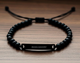 Bijoux pour hommes en perles de LAVE - Bracelet Code Morse pour hommes - Bracelet chapelet pour hommes, bracelet italien pour hommes, bracelet avec texte et image personnalisés, couple discret