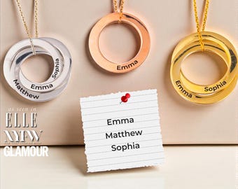 Collier multi-prénoms en or véritable 18 carats - Collier pour maman de famille, collier avec noms d'enfants, bijoux de famille gravés en or, cadeau pour maman de 3 enfants, maman de 2 enfants, couple