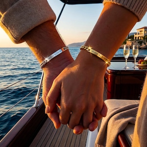 18k Gold and Silver Matching Couples Bracelets Engraved Name,Coordinate,Date Engraved matching Bracelets for Couple-His & Hers Bracelets