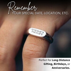 Anillo de coordenadas personalizado, anillo de oro para hombre, anillo de promesa para novio, anillo personalizado para hombre, anillo grabado, anillo de aniversario para él. imagen 2