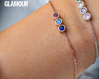 Bracelet avec pierres de naissance en or 14 carats - Bracelet de pierres de naissance de novembre - Bracelet de pierres de naissance pour couple - Bracelet de pierres de naissance double, pierre de naissance mère fille