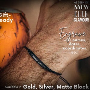 Pulsera personalizada para hombre, joyería minimalista para hombre, regalo para padrino de boda, pulsera grabada personalizada para padrinos de boda, pulsera de cuerda ajustable.