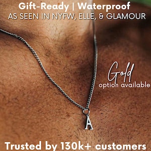 Collar personalizado para hombre en oro auténtico o plata esterlina: collar con iniciales para prometido, collar con iniciales para hombre, regalos personalizados para él, regalo de aniversario para novio.