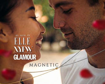 ENSEMBLE de colliers magnétiques pour couples en or 18 carats et en argent | Colliers assortis, bijoux pour couples assortis, bijoux pour elle et lui, cadeau de la Saint-Valentin pour lui