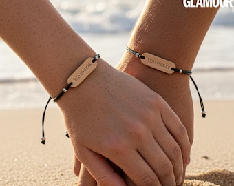 Bracelet couple noeud en bois de cerisier italien - Bracelets personnalisés code Morse pour couples, bracelets de couple personnalisés longue distance couple discret