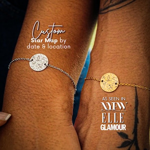 Juego de pulseras con mapa estelar de 18 k, pulseras únicas personalizadas de larga distancia para parejas con aniversario, mapa donde todo comenzó, joyería con mapa estelar para regalo de pareja.