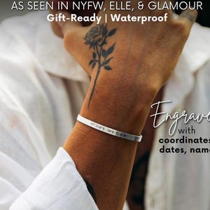 Gepersonaliseerde heren manchetarmband voor hem - Vaderdag armband - aangepaste coördinaten herensieraden sterlingzilver, datumcadeaus voor man vriend