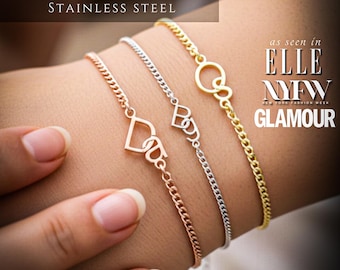 Bracelet personnalisé avec lettres dorées et initiales de couple pour cadeaux de Noël et d'anniversaire de couple - Bracelet entrelacé