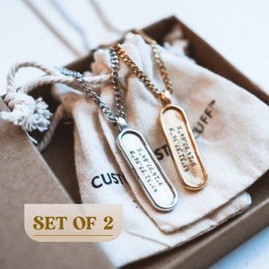 Delicate couple necklace set of 2 - Matching necklaces for couples - Engraved his and her jewelry unique personalized gift by Customcuff