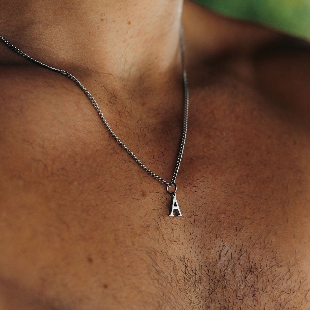 Men Initial Chain Necklace, Letter Necklace for Men, Personalized