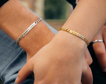 Pulseras para parejas grabadas, joyas hechas a mano para él y para ella, pulseras de coordenadas personalizadas, regalos para parejas, pulseras iniciales, regalo para esposa