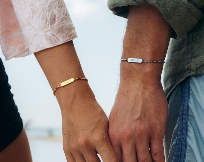 Matching Bracelets For Couples, Personalized Jewelry For Couple, Custom Couple Bracelets Set, Couples Gift, Engraved Coordinates Bracelet