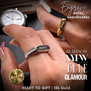 Anillo de oro personalizado para hombre, anillo de compromiso con coordenadas personalizadas, regalo de joyería para hombre con fecha, estilo veraniego, regalo de aniversario.