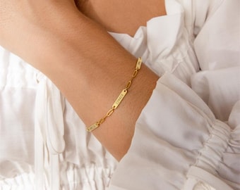 Bracelet à barres multiples noms en or 18 carats - Bracelet nom de famille, 3 noms, bracelet grand-mère avec noms de petits-enfants, bracelet dieu maman, noms d'enfants