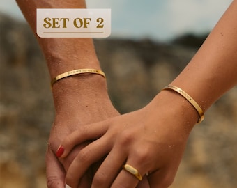 Cuff Bracelets, Couple Bracelet Set Of 2, Matching Bracelets, Personalized Jewelry, Gift For Couples, Dainty Coordinates Bracelets, Engraved