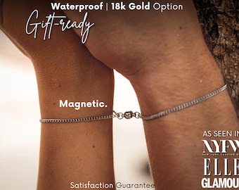 Matching couples bracelets set for boyfriend girlfriend -Long distance gift for him deployment,Magnetic promise his & her matching bracelets