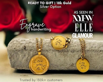 Actual Handwriting Coin Necklace, Engrave Handwritten Mom Necklace