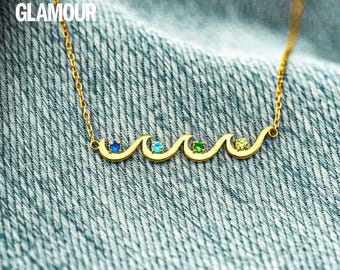 Collier avec pierre de naissance de famille en argent sterling et or - Collier de pierre de naissance de novembre - Collier de pierre de naissance pour couple - Pierre de naissance mère fille enfant