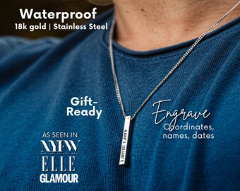 Collar con barra grabada con coordenadas personalizadas para hombre, joyería personalizada para hombre, regalo para padrinos de boda, collar para hombre, regalo para el Día del Padre
