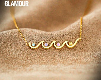 Collier de pierres de naissance de famille en argent sterling et or avec plusieurs pierres de naissance - Collier de pierres de naissance pour couple - Pierre de naissance mère-fille pour enfants