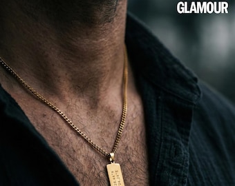 Collier pour homme avec pendentif en or véritable 18 carats | Collier avec pendentif pour homme gravé, anniversaire de mari, cadeau coordonné longue distance-cadeau de la Saint-Valentin pour lui