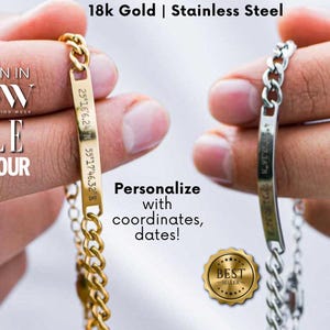 Aangepaste naam, datum, initiaal, coördinaten gegraveerde herenarmband - beloftearmband voor hem, aangepaste herenarmband, gepersonaliseerde herenarmband