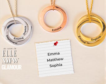 Collier multi-prénoms en or véritable 18 carats - Collier pour maman de famille, collier avec noms d'enfants, bijoux de famille gravés en or pour maman de 3 enfants, cadeau pour maman de 2 enfants, cadeau pour couple