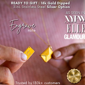 Collar con sobre y mensaje en el interior, collar con carta de amor para esposa, cita personalizada, regalo de joyería con mensaje secreto oculto, nota personal de larga distancia.
