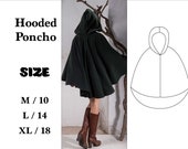 Hooded Cape M L XL PDF Sewing Pattern Oversized Poncho with Hood High Low Stole Loose Fit Shawl Fall Flared Wrap Print at Home DIY Clothes