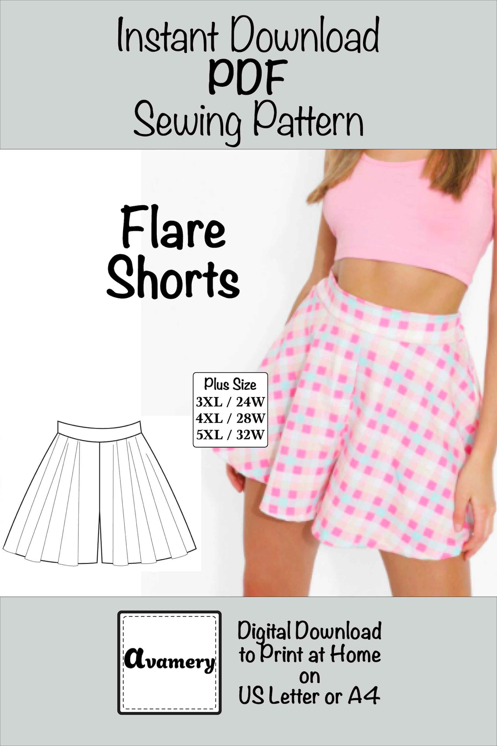 Flared Shorts 3XL 4XL 5XL PDF Sewing Pattern Plus Size Aline Etsy