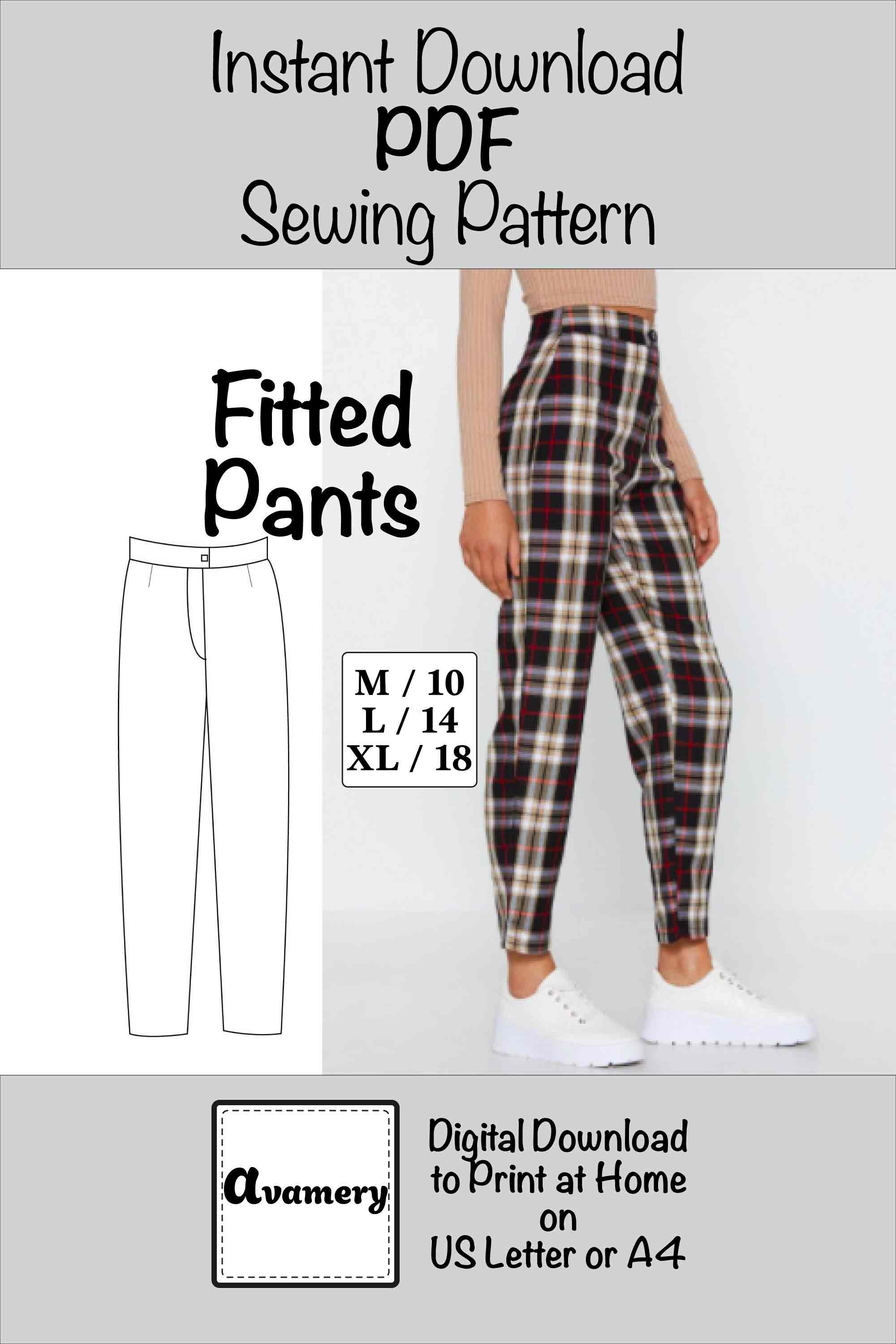 Tapered Pants M L XL PDF Sewing Pattern Classic Trousers High Etsy
