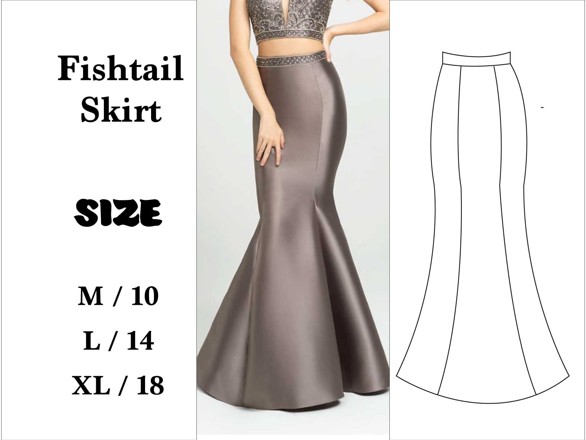 Fishtail Skirt M L XL PDF Sewing Pattern Mermaid Wedding Skirt Etsy